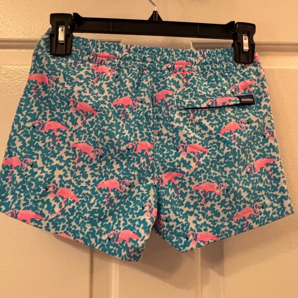 NWOT Chubbies Youth Swim Trunks Blue Pink Flamingo Print Size XS 6/7 Shorts